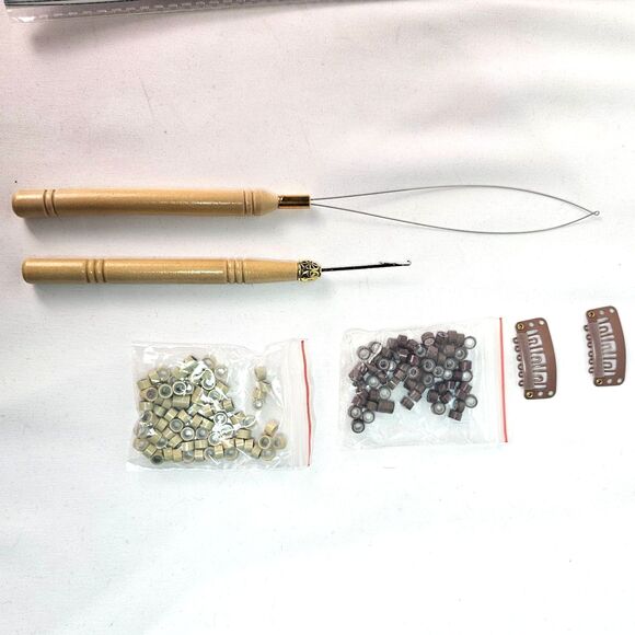 Hair Tinsel Extension Kit Multicolor Glitter Strands Tool Clips Beads Lot main image 10
